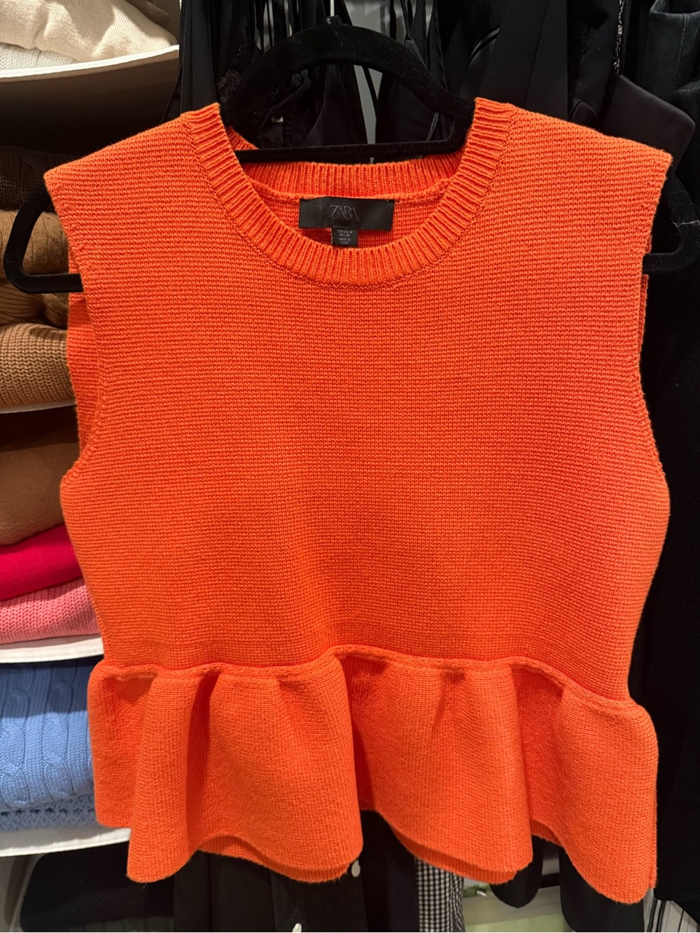 Zara Bright Orange Knit Peplum Shell Size Medium